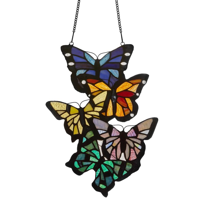 River of Goods Multicolored Stained Glass Butterfly Cluster Vertical Window Panel - 9.5" x 0.25" x 13.25" - Multi