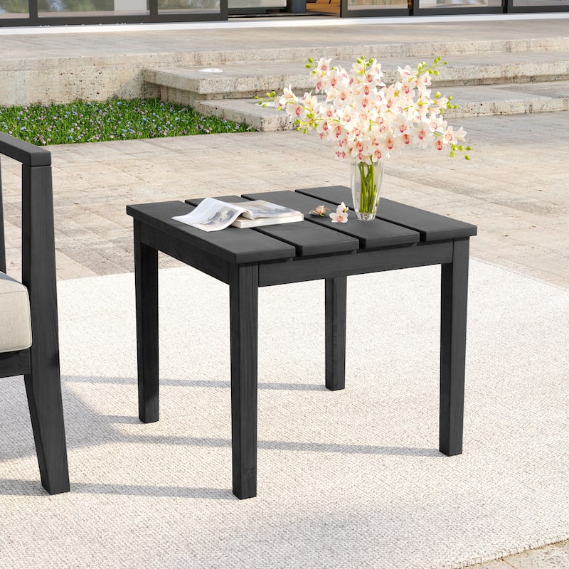 Casual Teak Wood Outdoor Patio Loveseat with Cushions - Dark Wood - Side Table