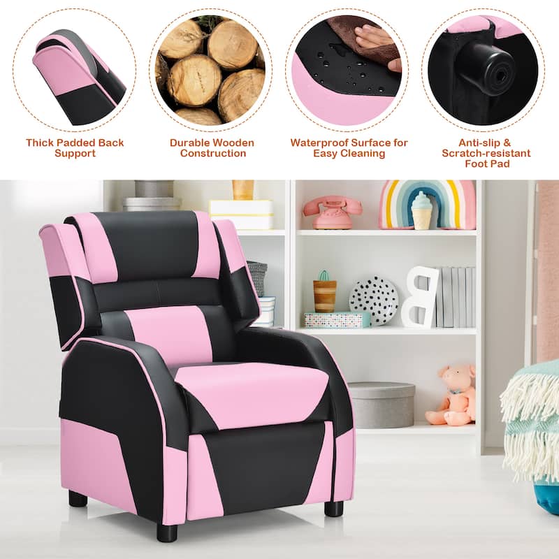 Costway Kids Youth Gaming Sofa Recliner w/Headrest & Footrest PU