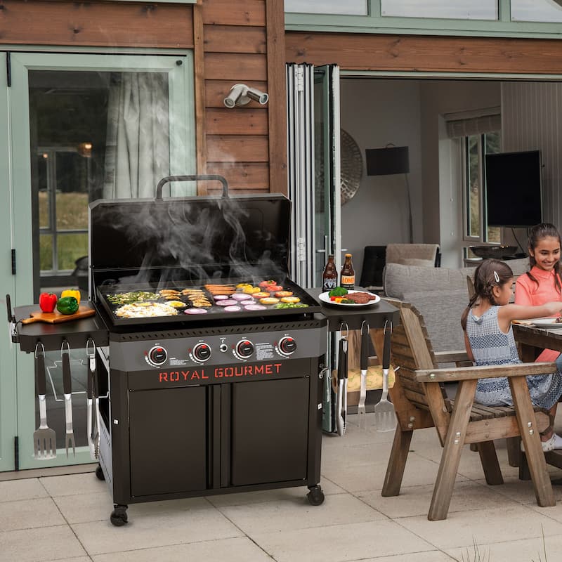 Royal Gourmet 4-Burner Black Gas Griddle with Hood