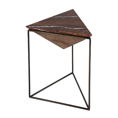 Addis 16.5 in. W Triangular Marble and Iron Pyramid Side Table