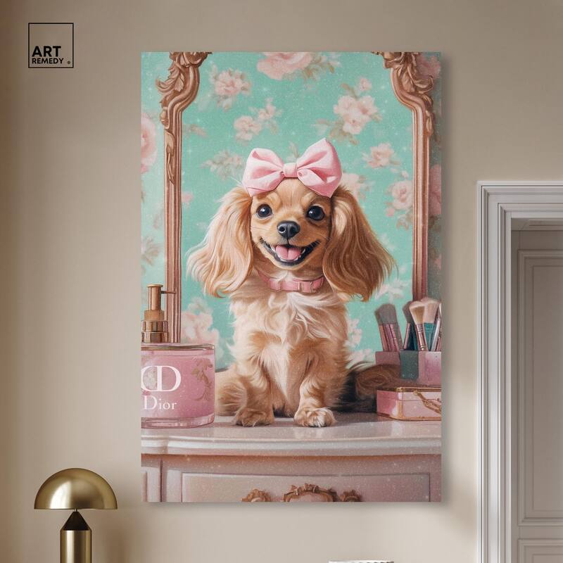 Cute Doxxie at the Vanity Canvas by Art Remedy, Gallery Wrapped