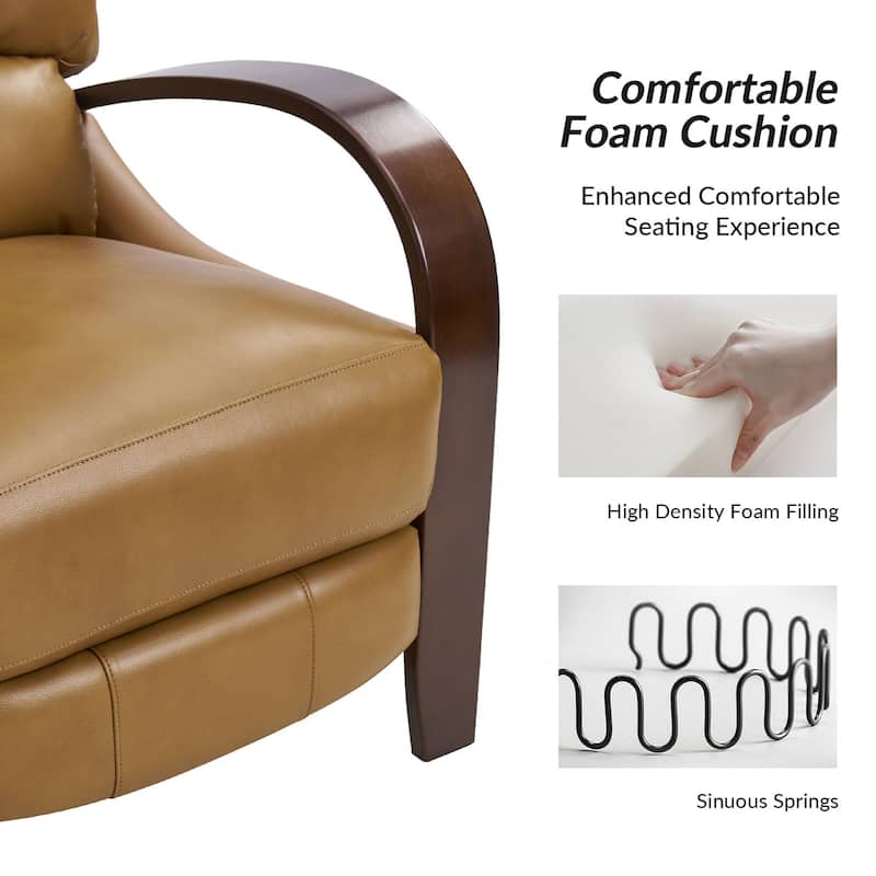 Alex Mid-century Modern Cigar Genuine Leather Manual Recliner with Wooden Curved Arms, Set of 2