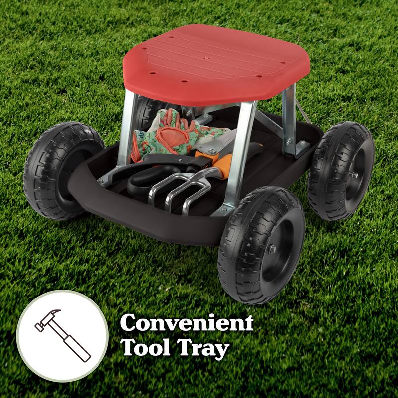 Gardening Stool - Rolling Garden Seat with Wheels and Storage Tool Tray by Pure Garden