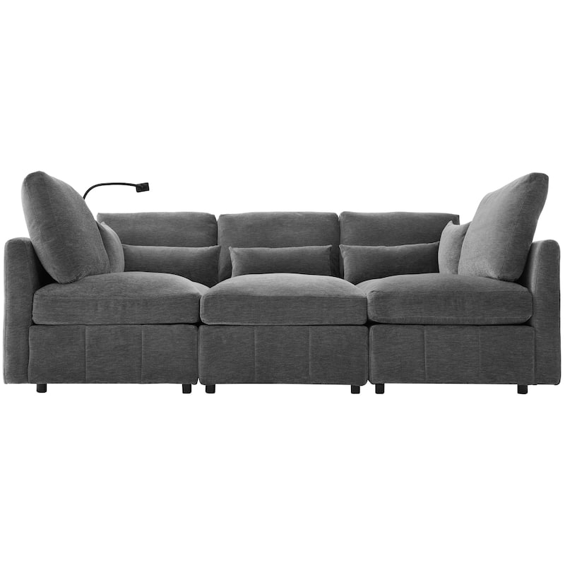 Modular Sectional Sofa with Movable Ottoman Convertible L-Shape or U-Shape Sofa Bed Built-in USB Charging Ports and Phone Holder