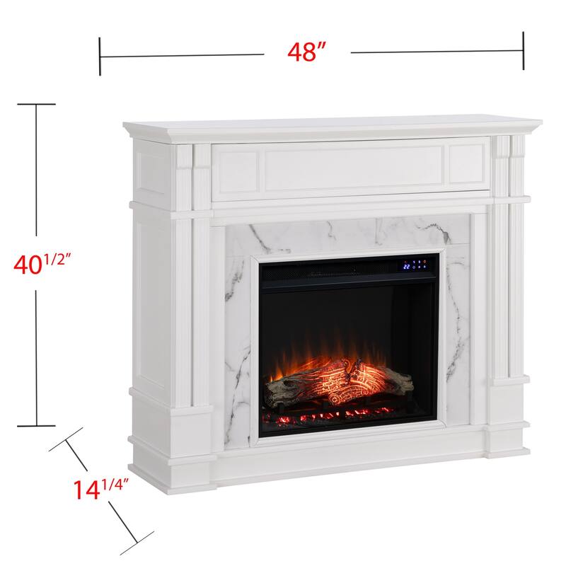 48 in. Freestanding Wood Smart Electric Fireplace TV Stand in White with rustic media console design