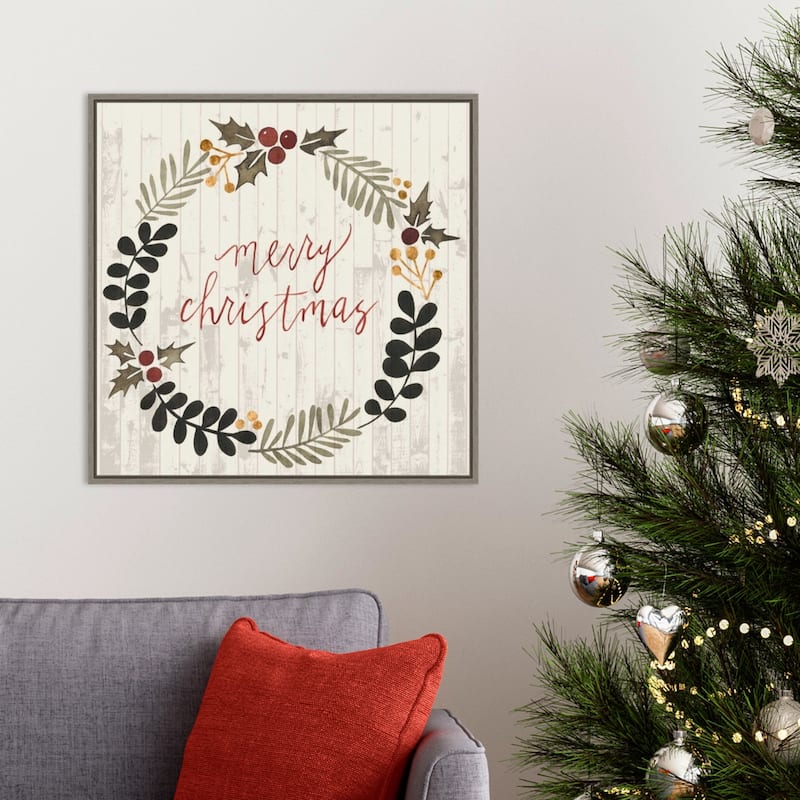 Rustic Christmas Wreath III by Grace Popp Framed Canvas Wall Art