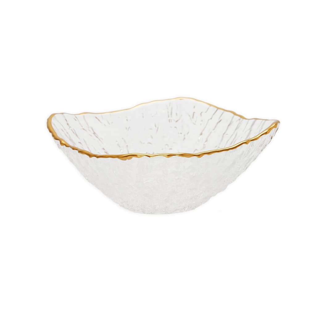 Set of 4 Glass Square Soup Bowls with Gold Rim - 6"D