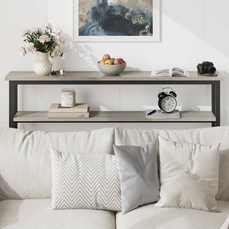 2 Tier Skinny Console Table with Adjustable Shelf for Living Room - 5.7"D x 39.4"W x 31.1"H