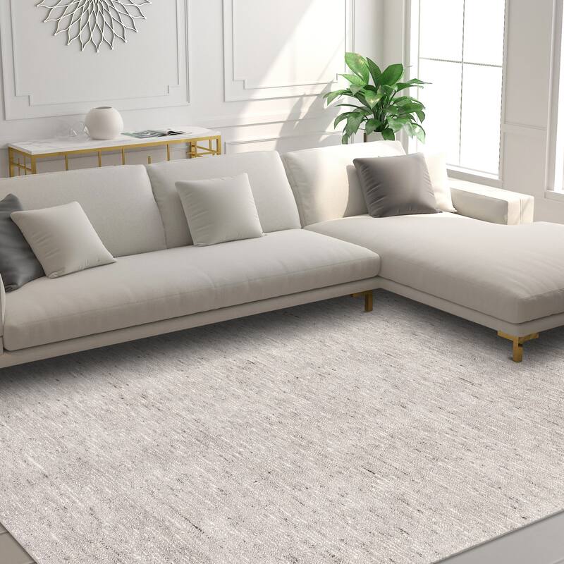 Addison Villager Textured Solid Wool and Viscose Area Rug - 9' x 13' - Grey/White