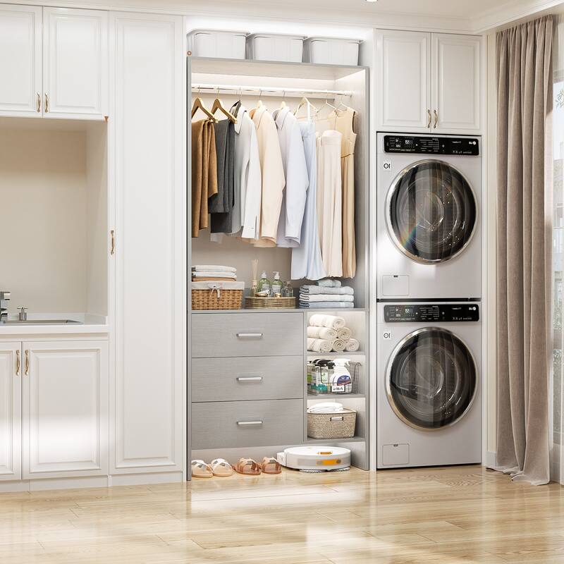 Cimly 30'' W Freestanding Closet Sytem with Hanging Rod, Closet Organizer with Drawers and Shelves
