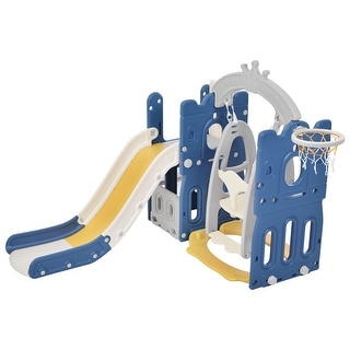 5 In 1 Toddler Slide And Swing Set, Freestanding Climber Slide Playset With Basketball Hoop, Indoor Outdoor Playground