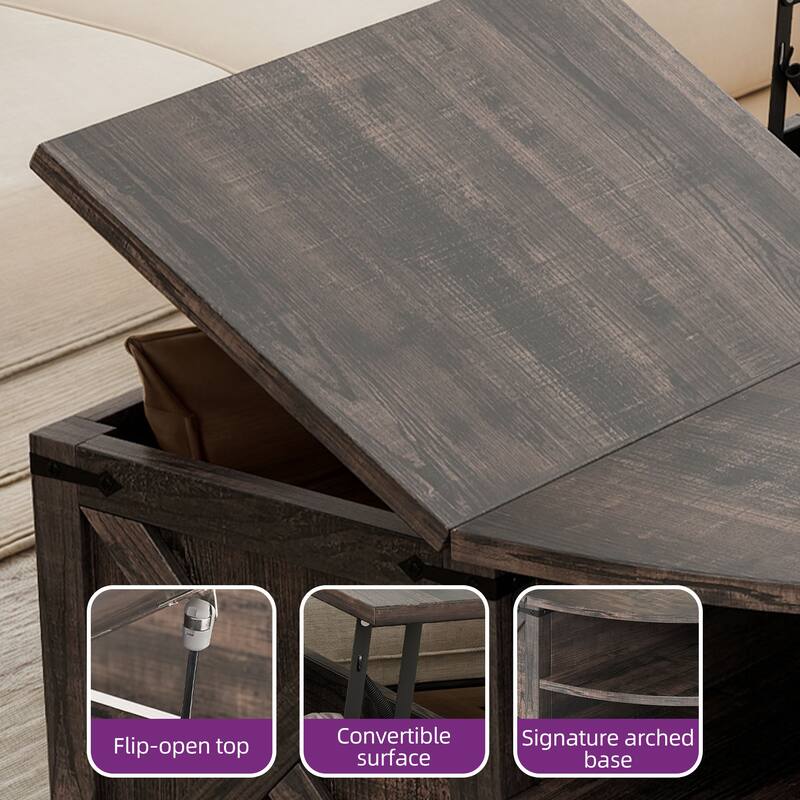 Moasis Lift Top Coffee Table with Storage Shelves, Quarter Circle Center Table for Living Room