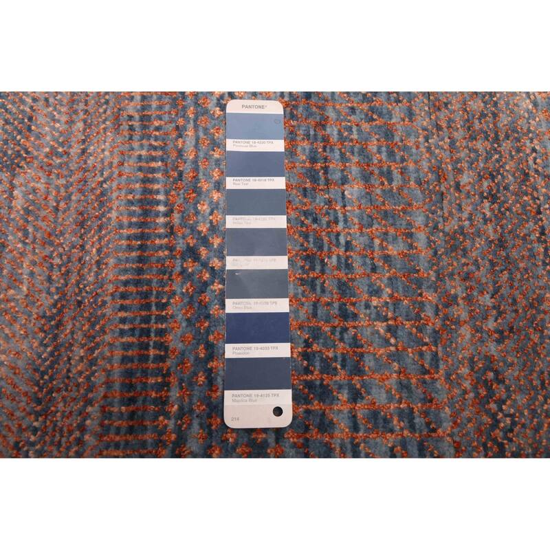 ECARPETGALLERY Hand-knotted Finest Silk Shadow Dark Blue, Dark Copper Silk, Wool Rug - 6'0 x 6'0