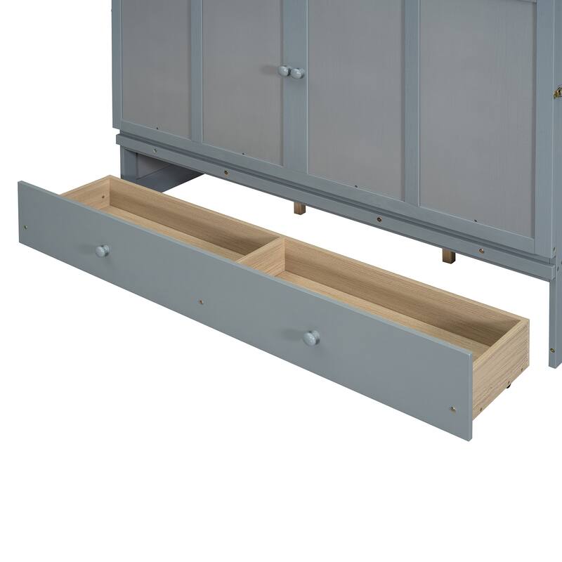 Queen Size 2-in-1 Murphy Bed Cabinet with Space Saving Design with Built in USB/Power Outlets, Large Storage Drawer