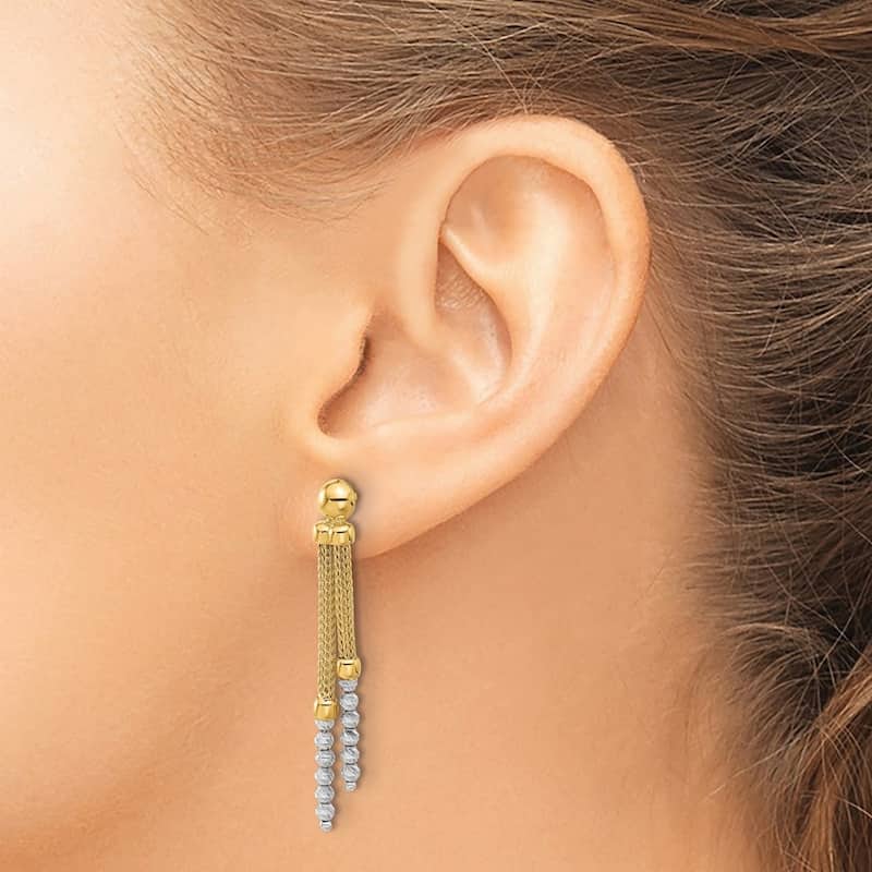 Curata 14k Two Tone Gold Polished Sparkle Cut Beaded Guardian Angel Post Earrings - 19x5.25mm