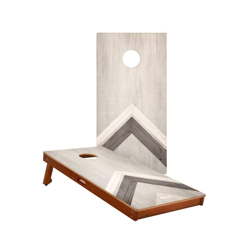 Silver Chevron Solid Mahogany All-Weather Cornhole Boards - Resin Bags - Add Carrying Case