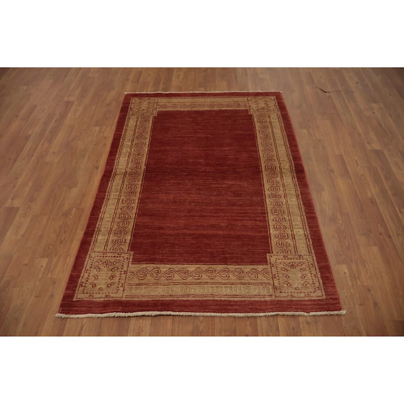 Hand Knotted Oriental 100% Wool Carpet Modern Geometric Oranges & Rust Gabbeh Area Rug - 5' 6'' X 3' 9''