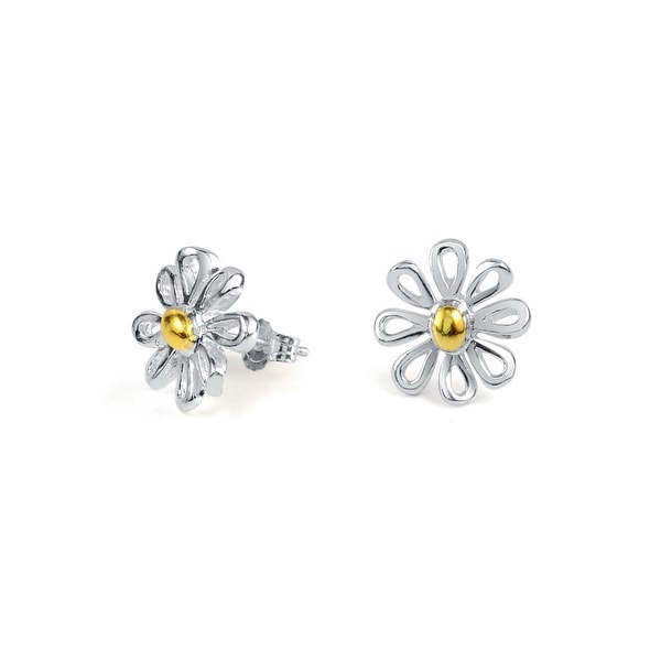 Bling Jewelry Daisy Stud Earrings Gold Plated 925 Sterling Silver Bling Jewelry Daisy Stud Earrings Gold Plated 925 Sterling Silver 12mm