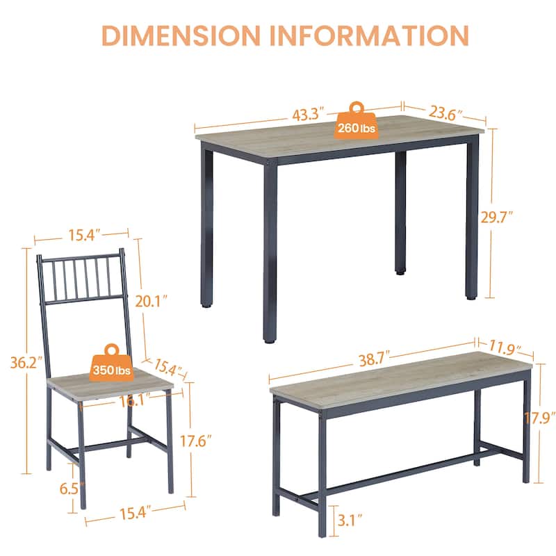 5 Pcs Dining Table Set, Barstool Dining Table with 2 Benches 2 Chairs