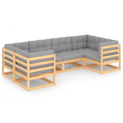 6 Piece Garden Lounge Set with Cushions Solid Pinewood
