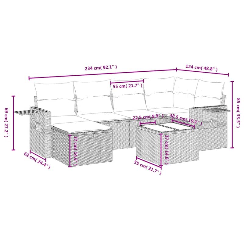 vidaXL Patio Sofa Set with Cushions Outdoor Conversation Furniture Poly Rattan
