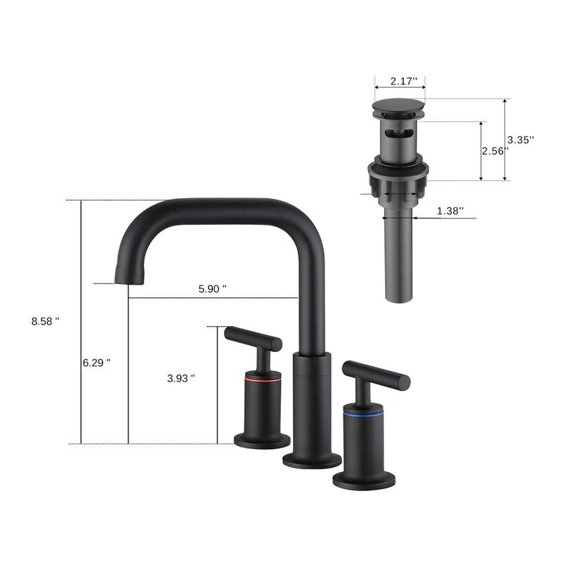 Topcraft 8 Inch Widespread Two Handle Bathroom Faucet Pop-Up Drain