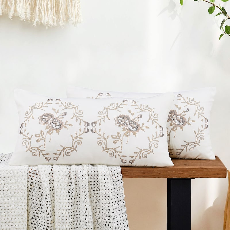Canvas Pillow Shells with Rose Embellishments (Set of 2), NO INSERT