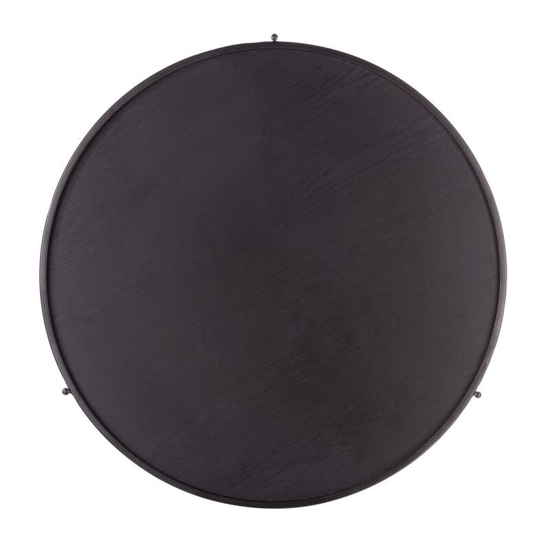 Modern Round Wood Coffee Table with Metal Base and 2-Tier Storage Shelf Perfect for Living Room - 33.75”L x 33.75”W x 18”H