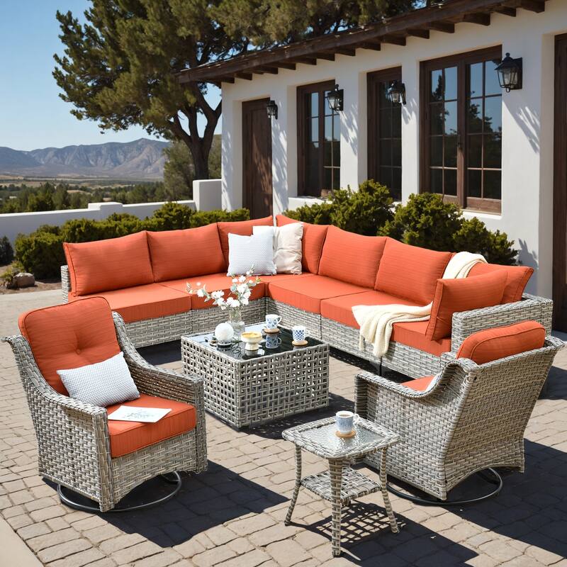 XIZZI 10-piece Outdoor Patio Furniture Sectional Sofa Set - Red/Orange