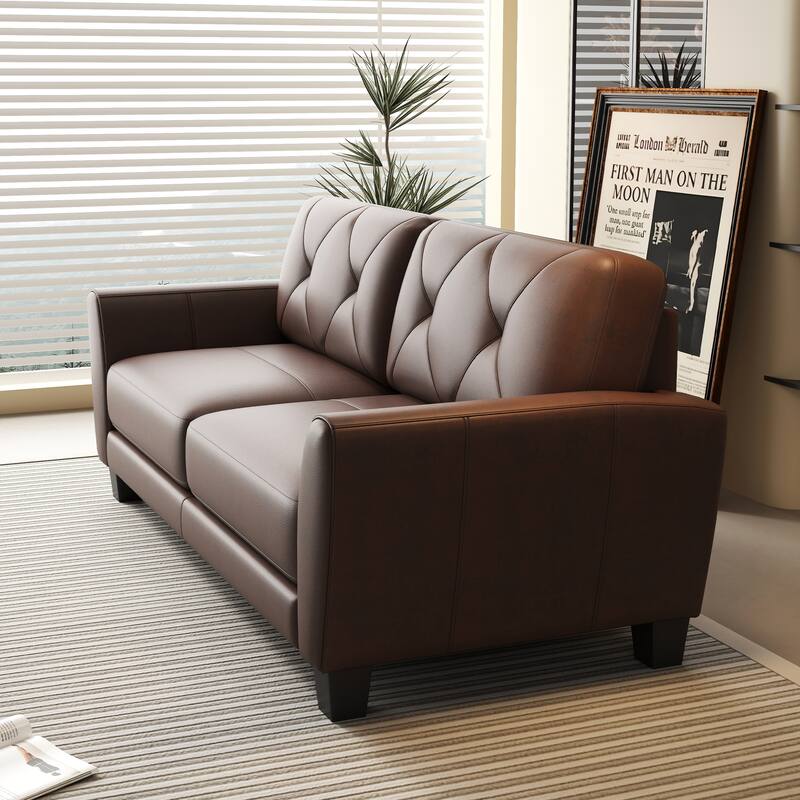 3+2 2PCS 82" Genuine Leather match Two-Over-Two Sofa Living room coach Transitional sofa - Honey Brown