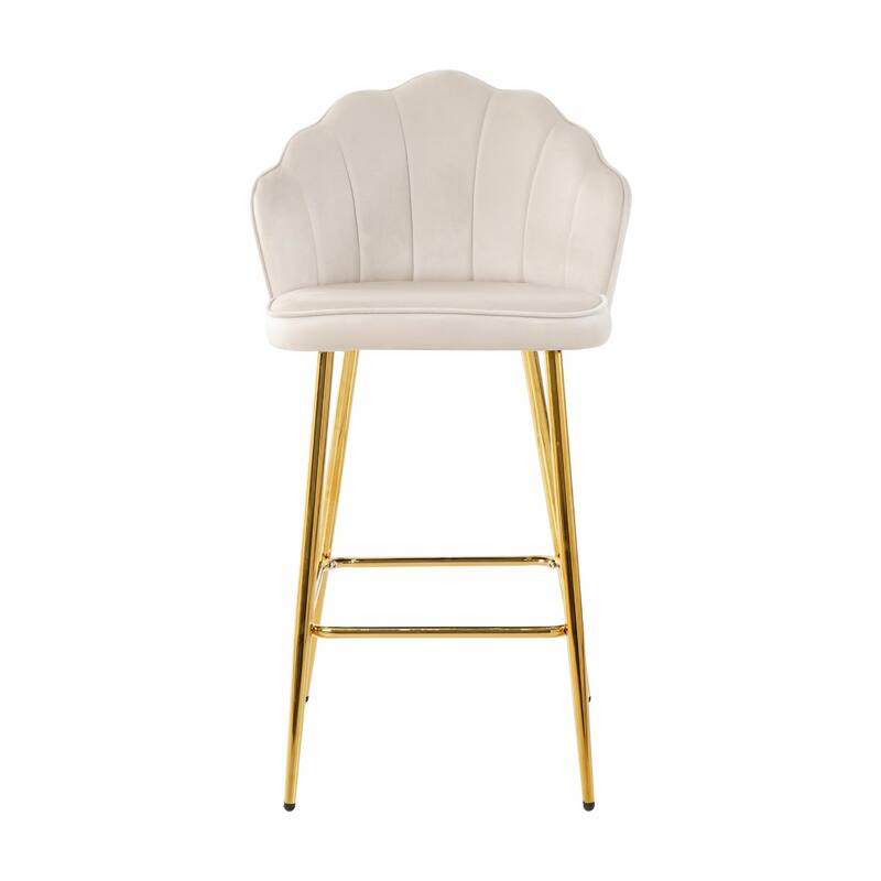 Set of 2 Velvet Shell Bar Chairs with Gold-Plated Metal Legs