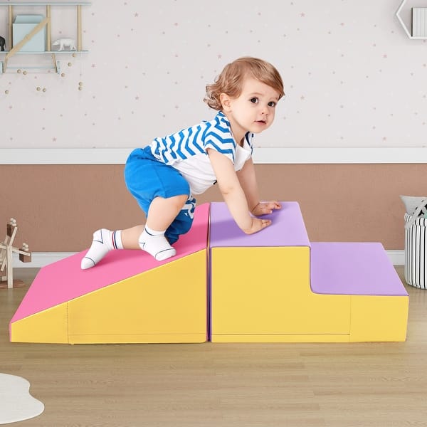 slide 2 of 49, 2-Piece Step and Slide Climber for Infants and Toddlers Baby Soft Play Set Foam Blocks - 40" x 20" x 10" (L x W x H) Yellow