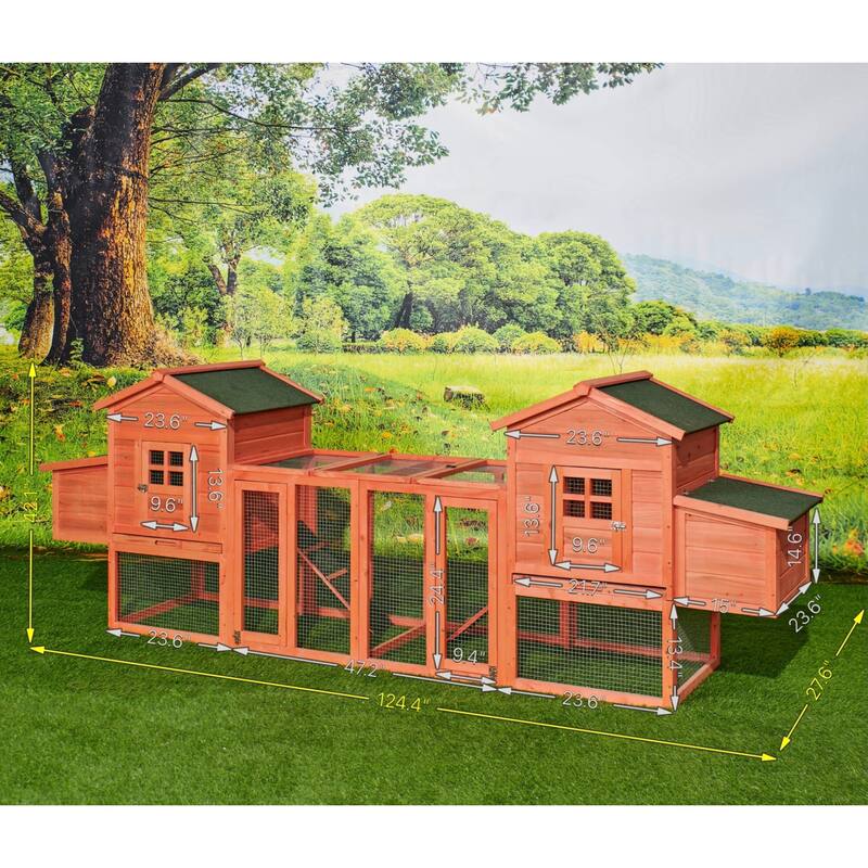 Chicken Coop Duplex with Outdoor Run,Easy To Assemble