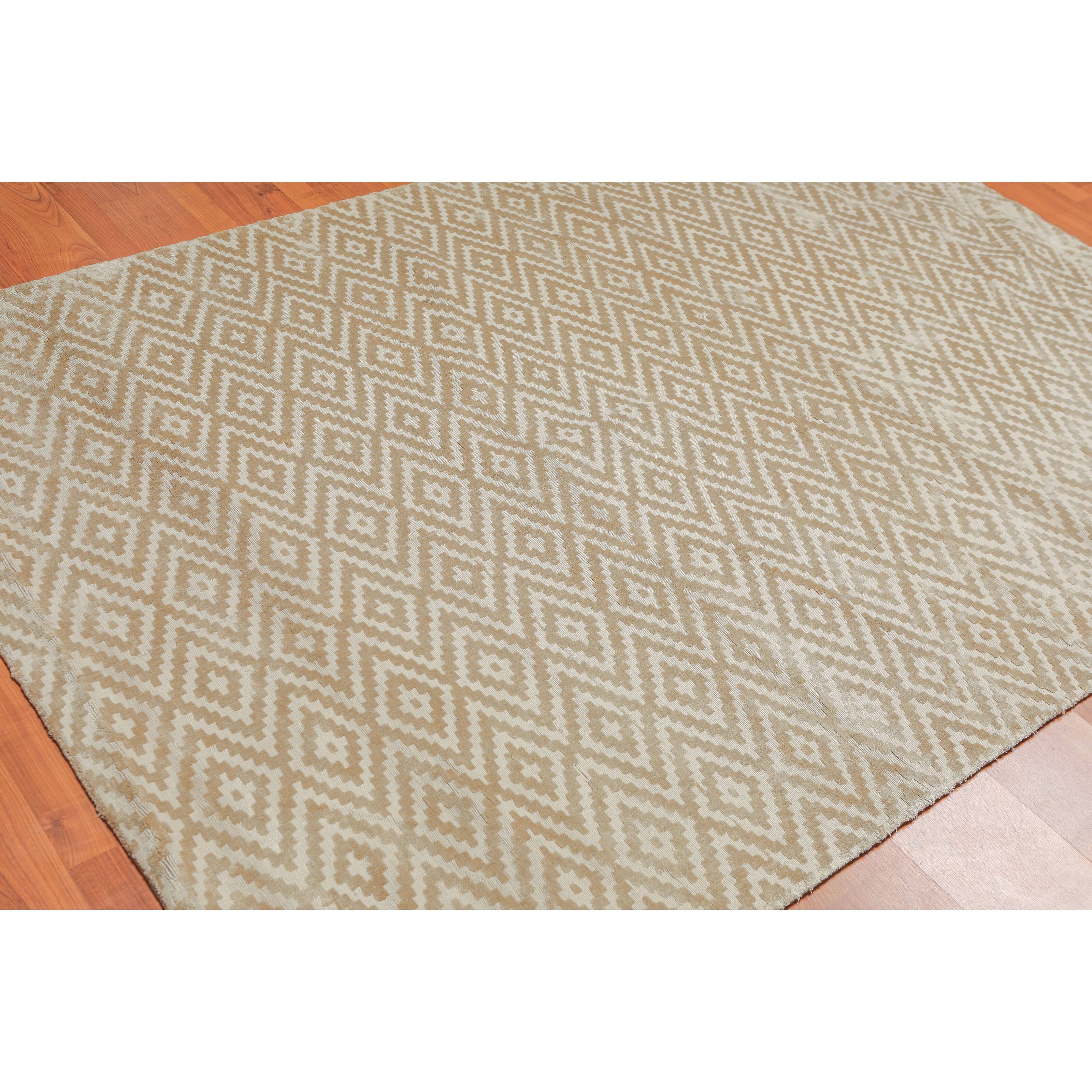 Hand Tufted Loop N Cut Pile Tone Beige Silk Oriental Area Rug (5x7) 5