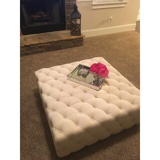 Juliette Creme Velvet Button-tufted Ottoman - Free ...