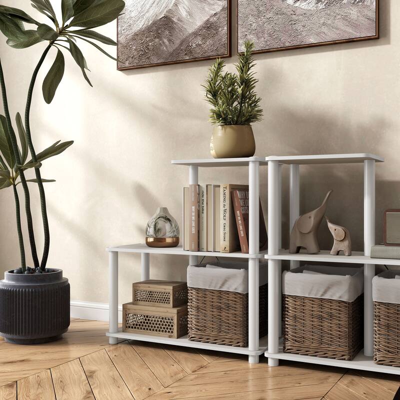 DH BASIC Modern Wood Shelving Unit with storage - Tier Shelves, Cube Ladder Shelf by Denhour