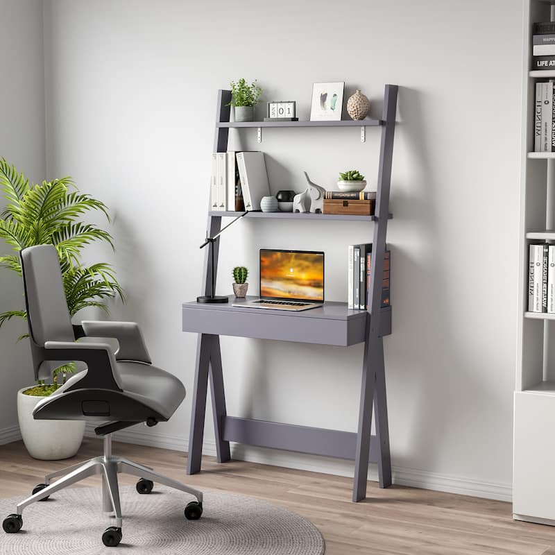Costway Home Office Ladder Desk Wall-Leaning Laptop Workstation with