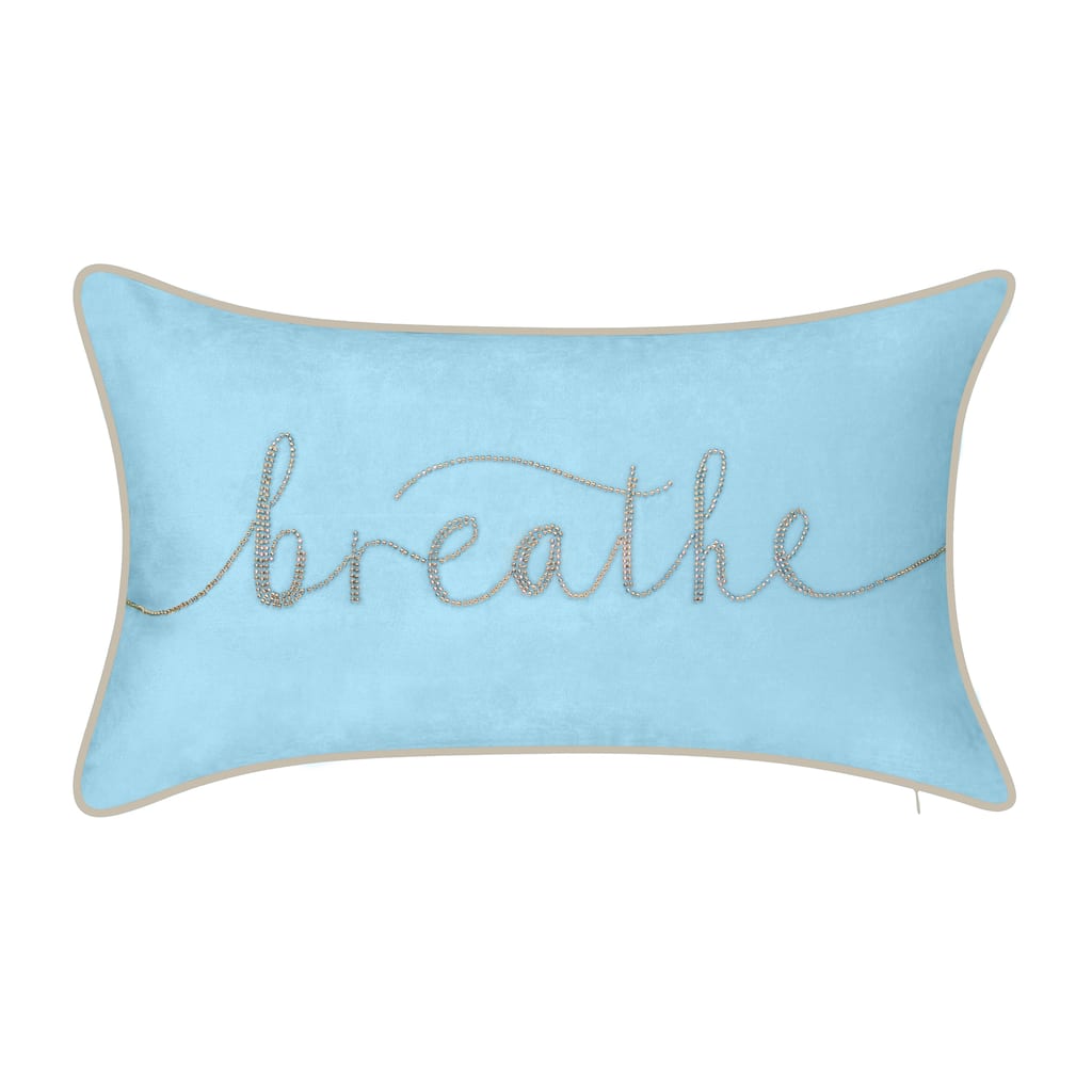 Edie At Home Celebrations "Breathe" Embroidered Decorative Throw Pillow, Mist/Grey