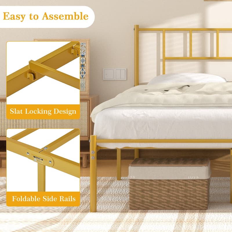 VECELO Victorian Style Metal Platform Bed Frame with Headboard & 12.6" Under Bed Storage-Twin/Full/Queen Size Steel Bed