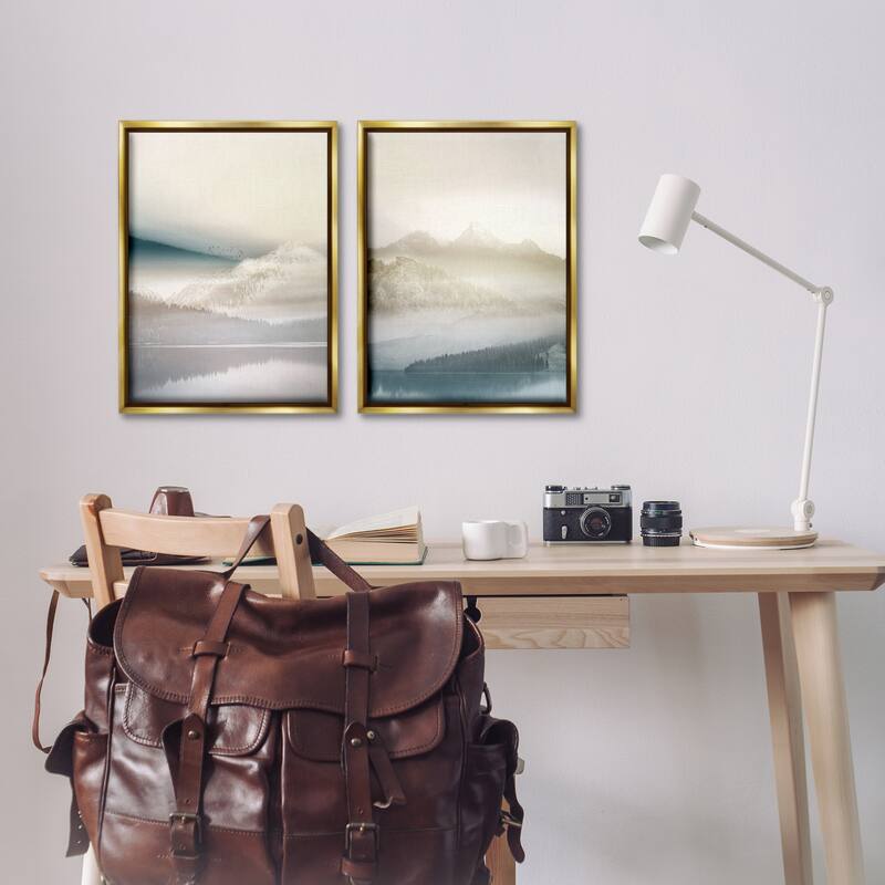Stupell Mountain Peaks & Neutral Lake Framed Floater Canvas Wall Art Design By Gemma Bardot (Set of 2)