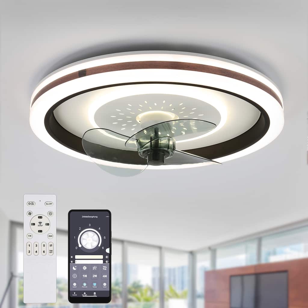 19" Oaks Aura Smart App&Remote Dual Control Flush Mount Ceiling Fan with Lights, Low Profile Ceiling Fan with Remote - White