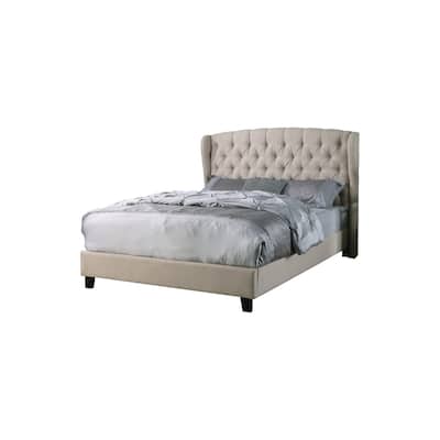 Linen Blend Platform Bed - Eastern King - Beige Tufted Design - No Box Spring Needed