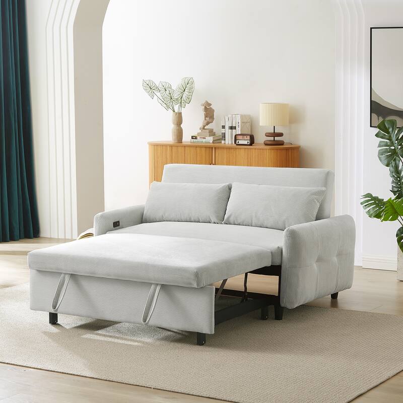 57.48" Pull-Out Sofa Bed Convertible Couch 2 Seat Loveseat Sofa