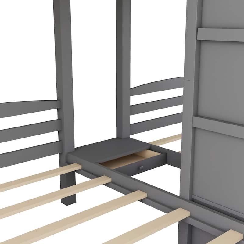 Twin Bunk Bed with Built-In Staircase Storage and Modern Design