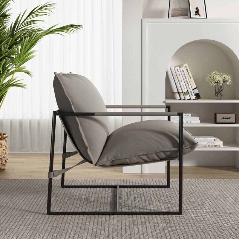 Metal Framed Accent Chair Sling Armchair with Bag Cushion