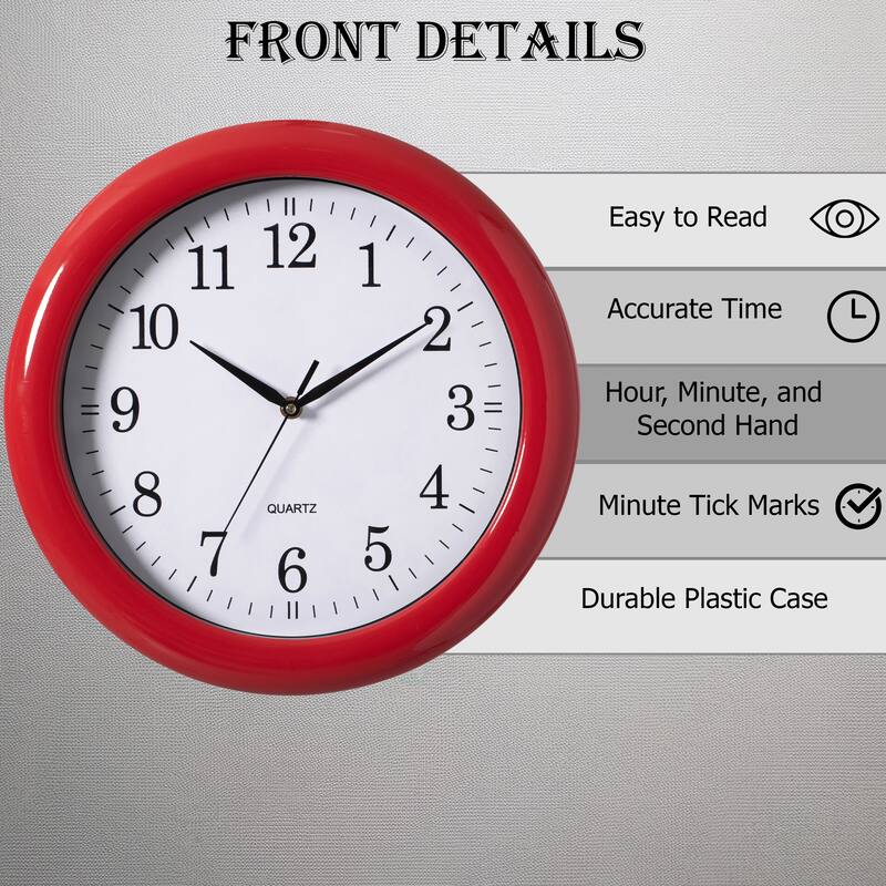13.75 Inch Plastic Round Battery Operated Simple Modern Wall Clock - Office, Class Room, Livingroom, Dining Room, Bedroom