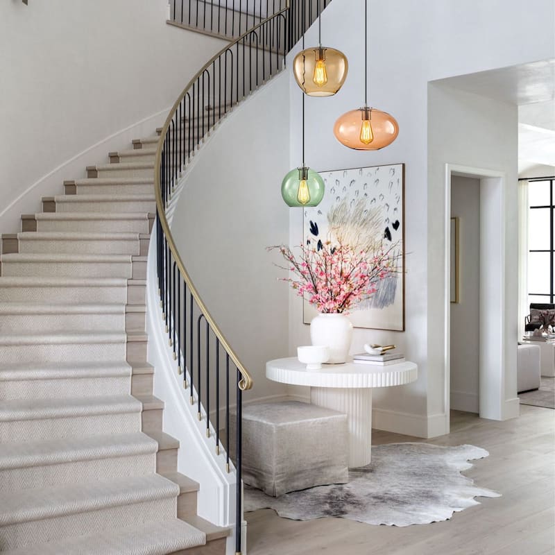 3-Light Modern Vintage Cluster White Pendant Light with Colored Glass Globe Shades - 23.62 in. W x 23.62 in. D