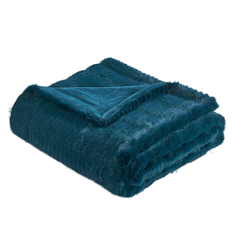 Shaggy Wavy FauxFur Throw Cozy Soft Thick Blanket for Bedroom