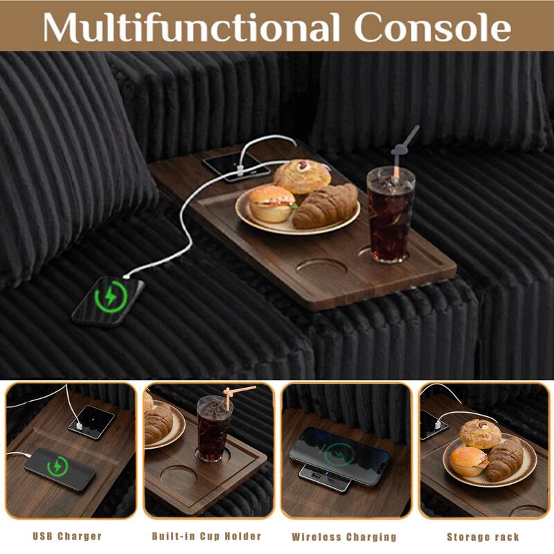 Boneless Modular Sofa with USB, Wireless Charging & Coffee Table Board